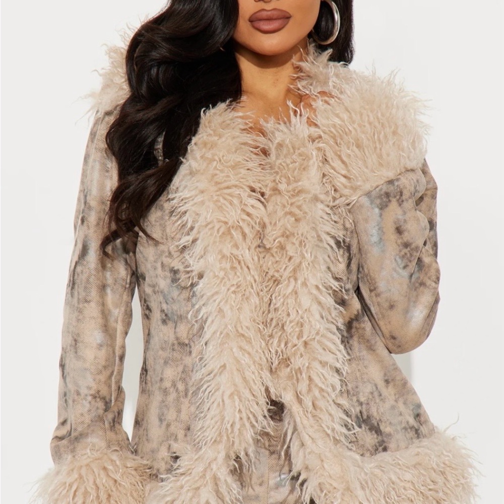 Beige Faux Shearling Trim Coat - Women Jackets & Coats